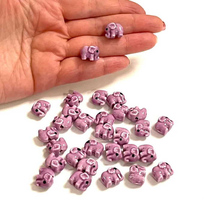 Hand Made Ceramic Lilac Elephant Charms 3 pcs in a pack Peppy Beads Earrings