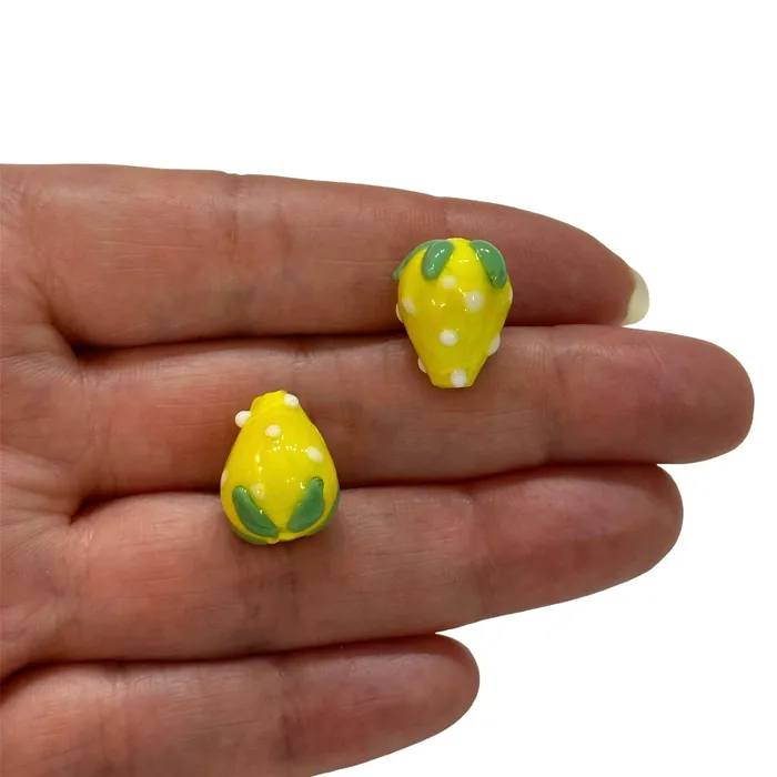 Hand Made Glass Yellow Strawberry Beads 16x13mm 2mm Hole Pack of 2 Peppy Beads Necklaces Hand Made Glass Yellow Strawberry Beads 16x13mm 2mm Hole Pack of 2 Peppy Beads Necklaces