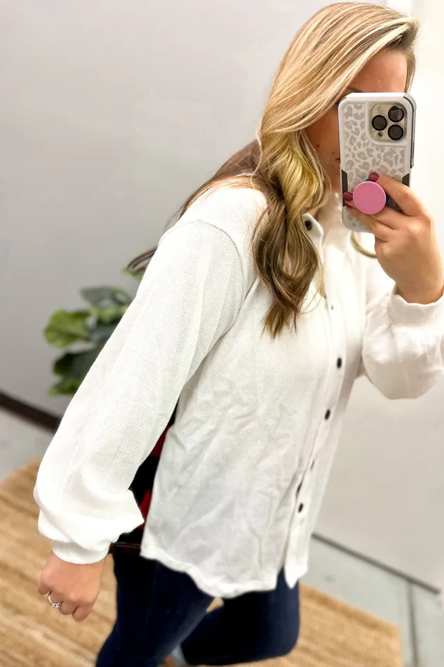 Here Forever Buffalo Plaid Button Down TopShacket White Birch Necklaces