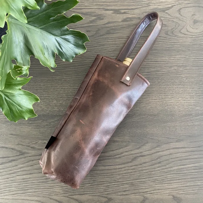HJT Earrings Leather Wine Bag Single Dark Brown