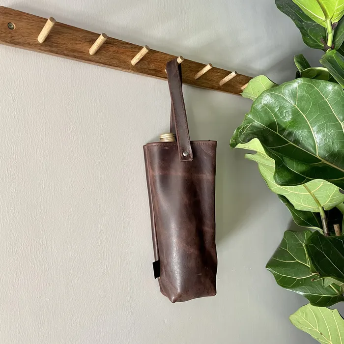HJT Earrings Leather Wine Bag Single Dark Brown