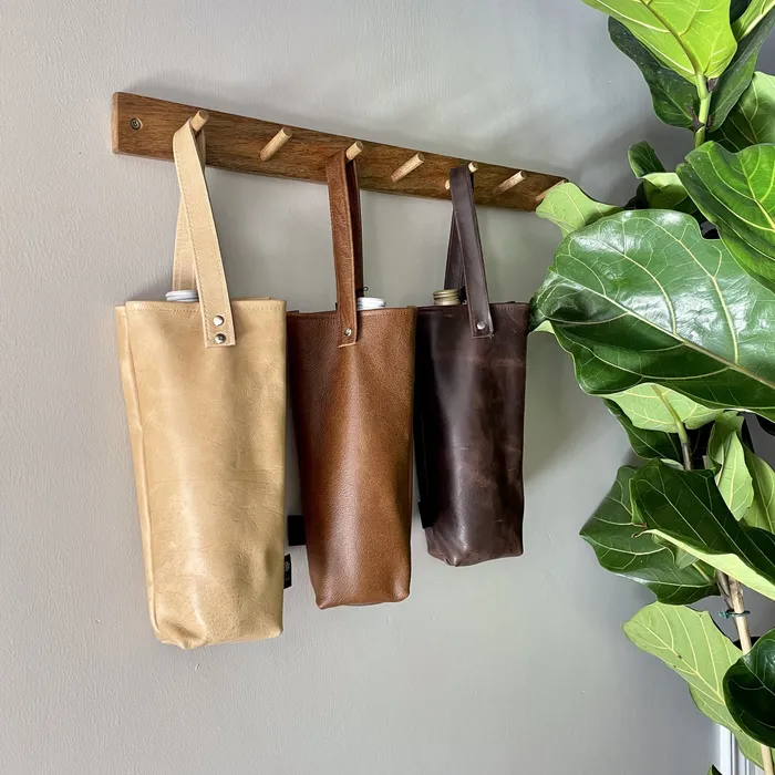 HJT Earrings Leather Wine Bag Single Dark Brown