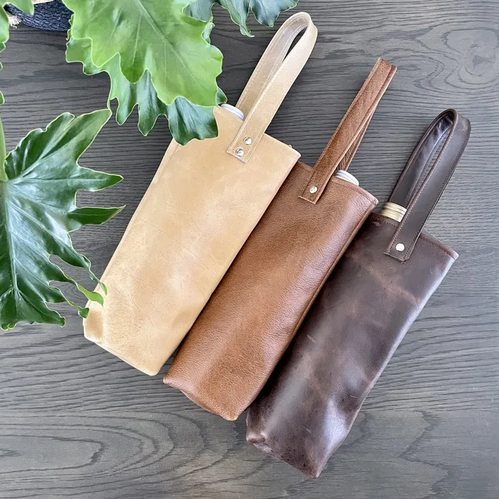 HJT Earrings Leather Wine Bag Single Dark Brown