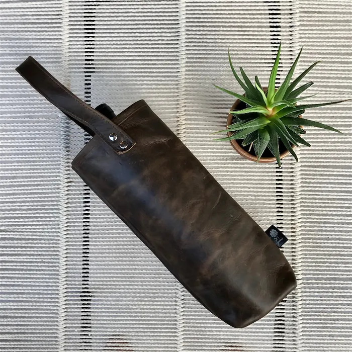 HJT Earrings Leather Wine Bag Single Dark Brown