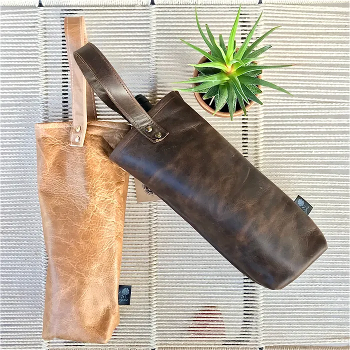 HJT Earrings Leather Wine Bag Single Dark Brown