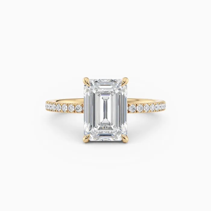 Honey Jewelry Co Willow Emerald Hidden Halo Engagement Ring with Pave Band Rings Honey Jewelry Co Willow Emerald Hidden Halo Engagement Ring with Pave Band Rings