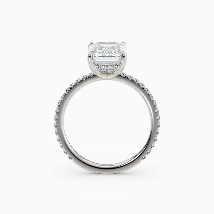Honey Jewelry Co Willow Emerald Hidden Halo Engagement Ring with Pave Band Rings
