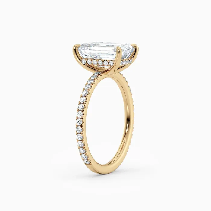 Honey Jewelry Co Willow Emerald Hidden Halo Engagement Ring with Pave Band Rings