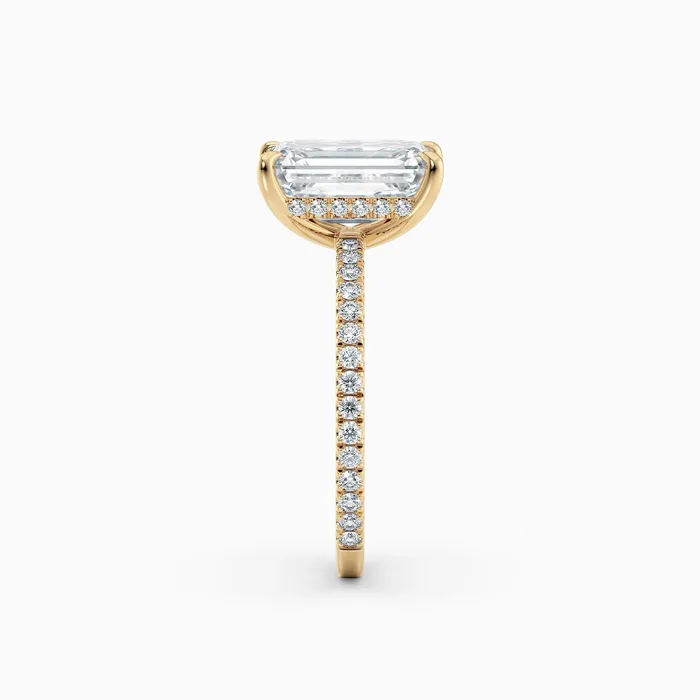 Honey Jewelry Co Willow Emerald Hidden Halo Engagement Ring with Pave Band Rings