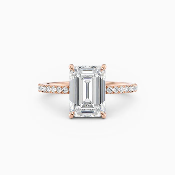 Honey Jewelry Co Willow Emerald Hidden Halo Engagement Ring with Pave Band Rings