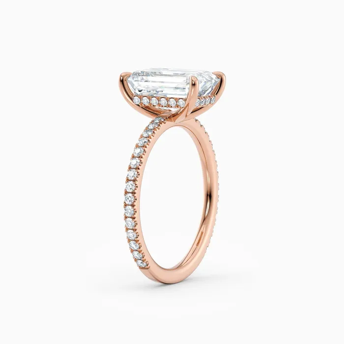 Honey Jewelry Co Willow Emerald Hidden Halo Engagement Ring with Pave Band Rings