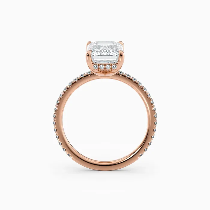 Honey Jewelry Co Willow Emerald Hidden Halo Engagement Ring with Pave Band Rings