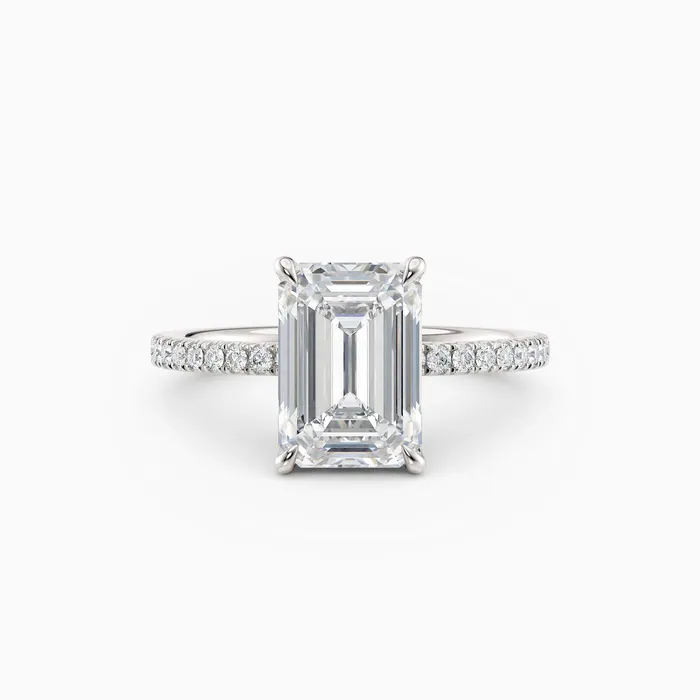 Honey Jewelry Co Willow Emerald Hidden Halo Engagement Ring with Pave Band Rings