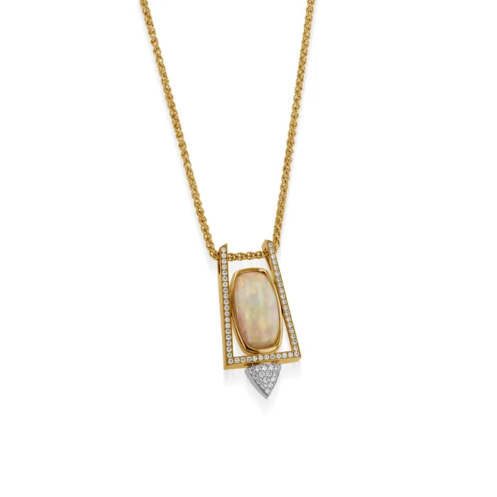 John Atencio Necklaces Signature Ethiopian Opal and Diamond Pendant Necklace John Atencio Necklaces Signature Ethiopian Opal and Diamond Pendant Necklace