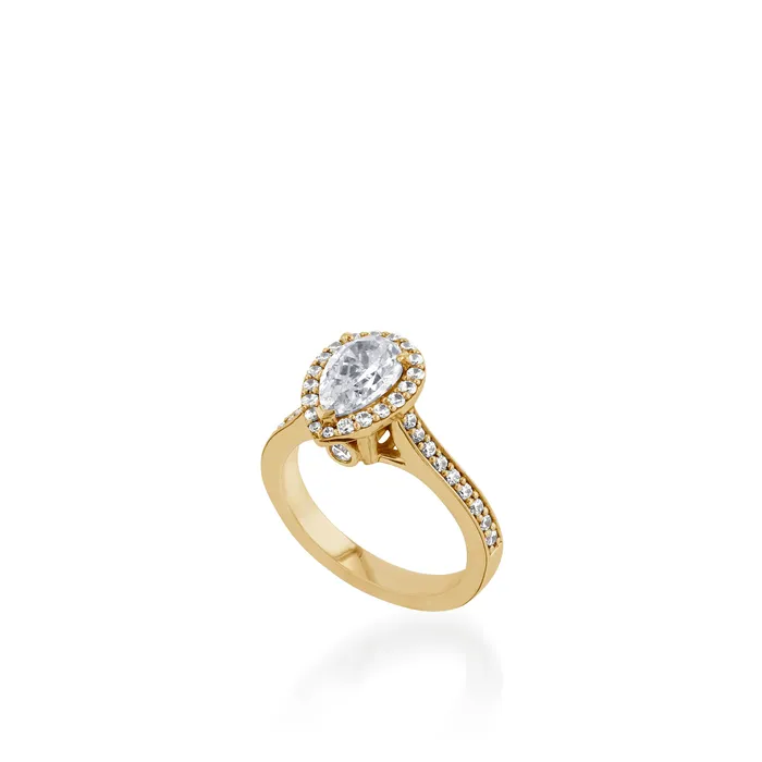 John Atencio Rings Satin Pear Yellow Gold Engagement Ring