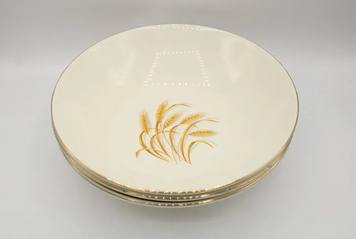 Jubilee Thrift Earrings Golden Wheat Homer Laughlin 22K Gold Oven Proof Made In USA Set Of 3 Serving Bowls