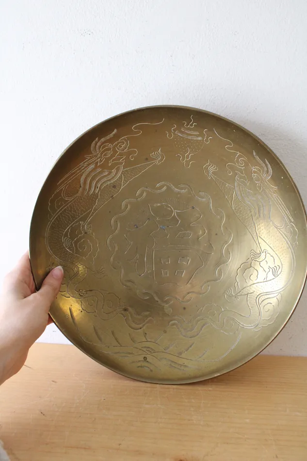 Jubilee Thrift Vintage Solid Brass Made In China Dragon Etched Brass Large Bowl 11 Earrings Jubilee Thrift Vintage Solid Brass Made In China Dragon Etched Brass Large Bowl 11 Earrings