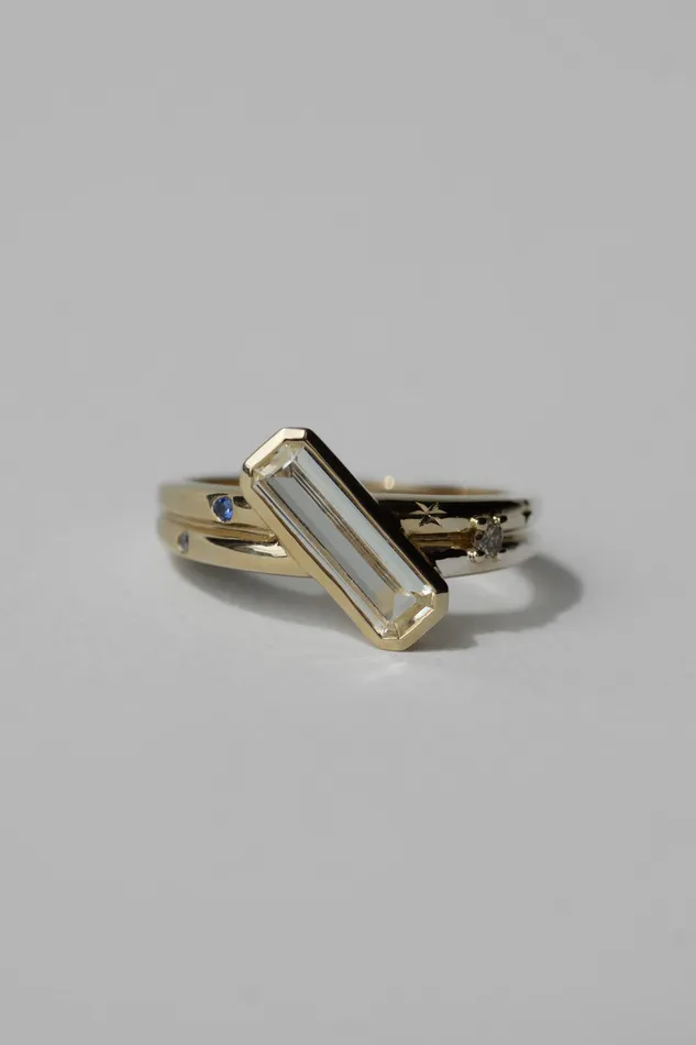 Kaleidoscope Ring 097tcw Pale Yellow EmeraldCut Sapphire readytoship Foe Dear Rings