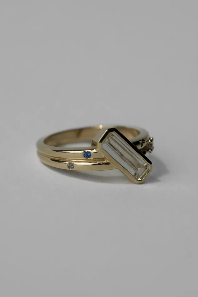 Kaleidoscope Ring 097tcw Pale Yellow EmeraldCut Sapphire readytoship Foe Dear Rings