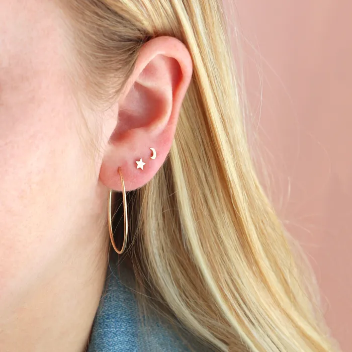 Kris Nations Earrings Crescent Moon Flat Back Single Stud Earring in 14k Gold