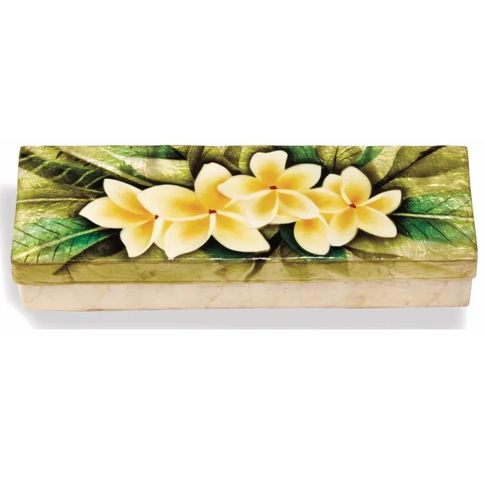KUBLACRAFTS Kubla Crafts White Plumeria Capiz Shell Box 9 x 3 Rings