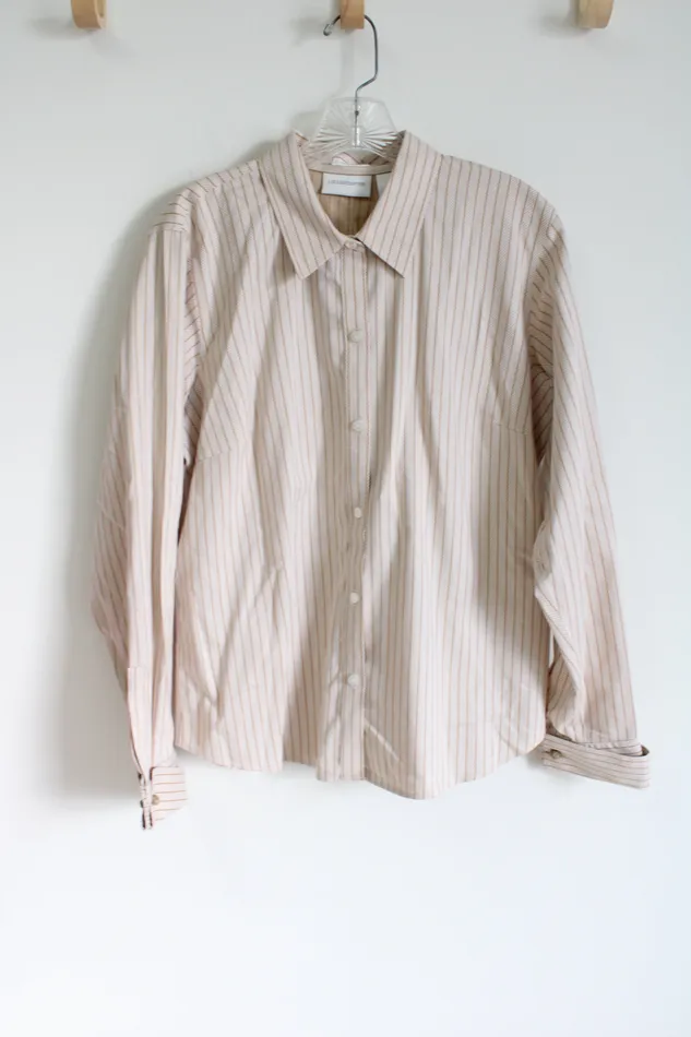 Liz Claiborne Brown Striped Herringbone Button Down Shirt 12 Liz Claiborne Earrings Liz Claiborne Brown Striped Herringbone Button Down Shirt 12 Liz Claiborne Earrings