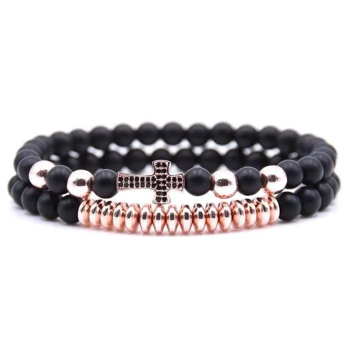 Lords Guidance Bracelets Cross Bead Bracelet br Rose Gold 2pcs