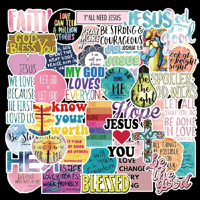 Lords Guidance Religious Christian Slogan Sticker Set 50 Stickers Earrings
