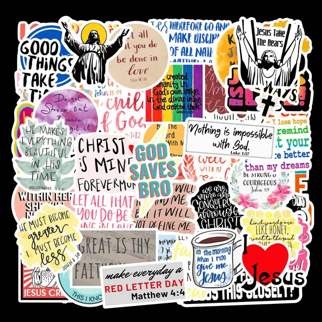 Lords Guidance Religious Christian Slogan Sticker Set 50 Stickers Earrings