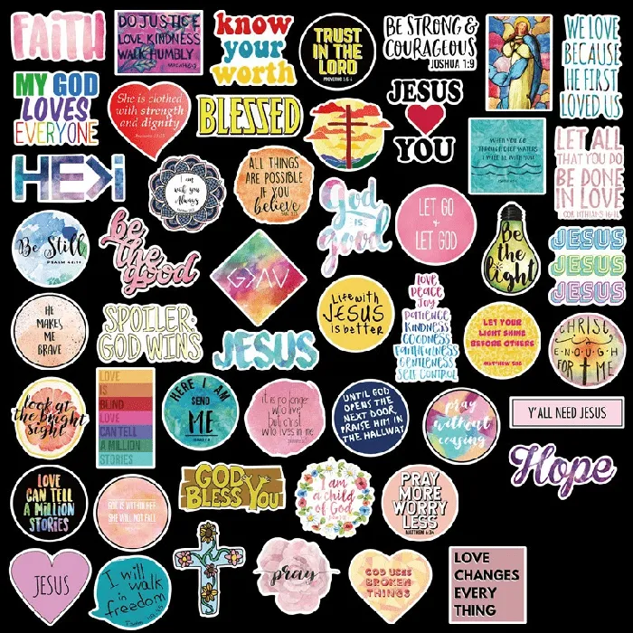Lords Guidance Religious Christian Slogan Sticker Set 50 Stickers Earrings