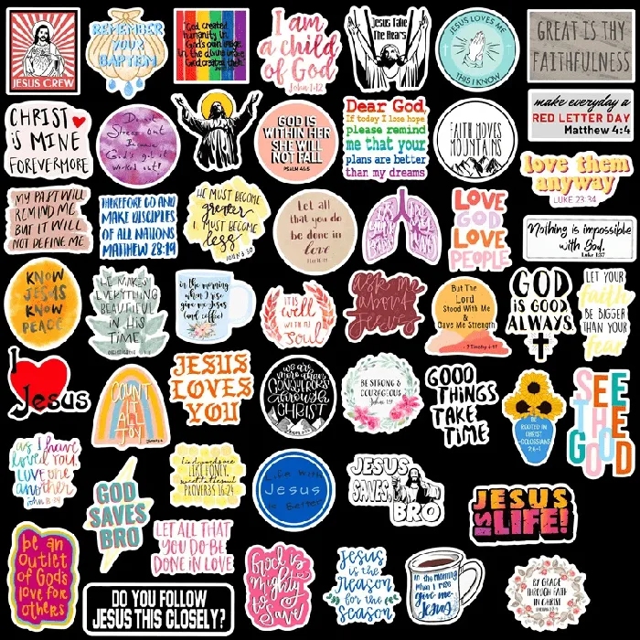 Lords Guidance Religious Christian Slogan Sticker Set 50 Stickers Earrings