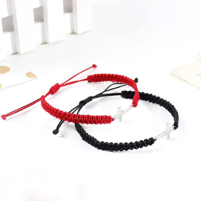 Lords Guidance Rings Braided Cross Bracelets br Red or Black Rope