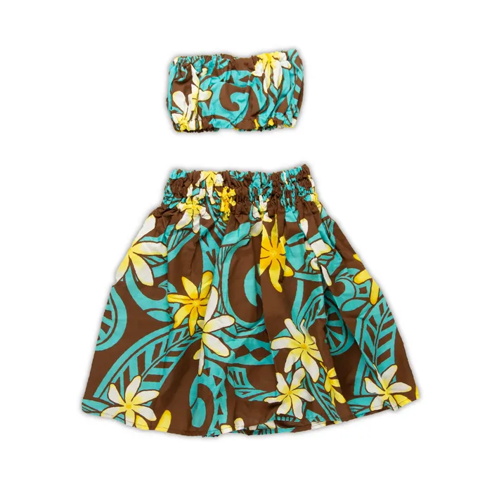 MALULANIO Malulani Keiki Childs Pau Hula Cotton Skirt Top Earrings