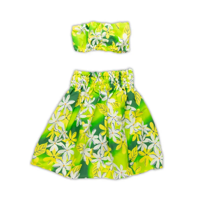 MALULANIO Malulani Keiki Childs Pau Hula Cotton Skirt Top Earrings