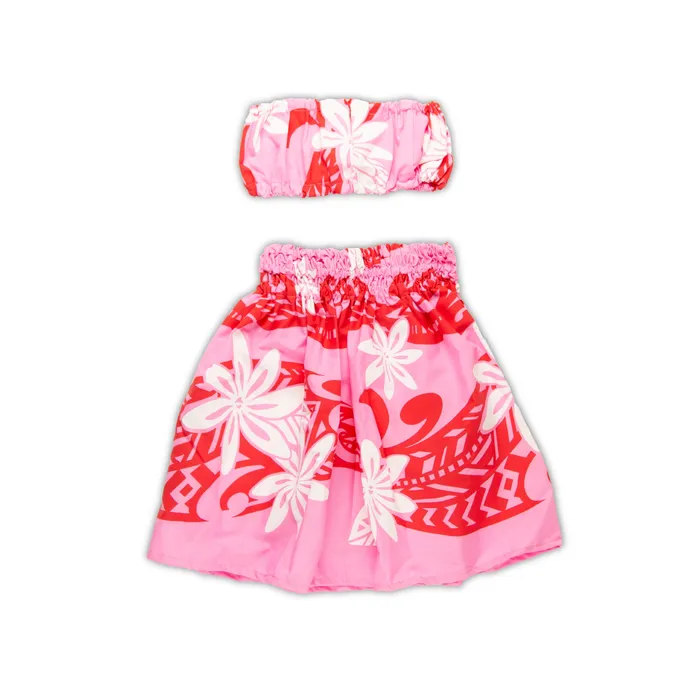 MALULANIO Malulani Keiki Childs Pau Hula Cotton Skirt Top Earrings