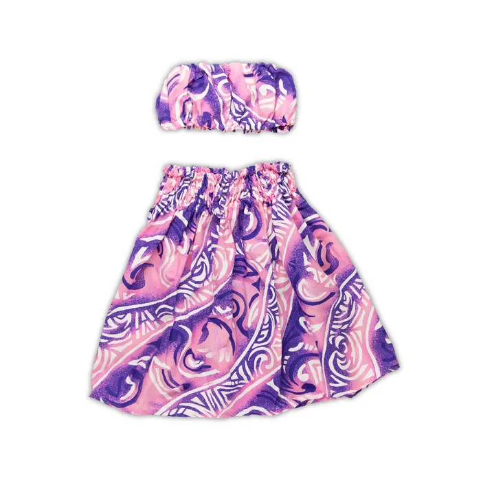 MALULANIO Malulani Keiki Childs Pau Hula Cotton Skirt Top Earrings