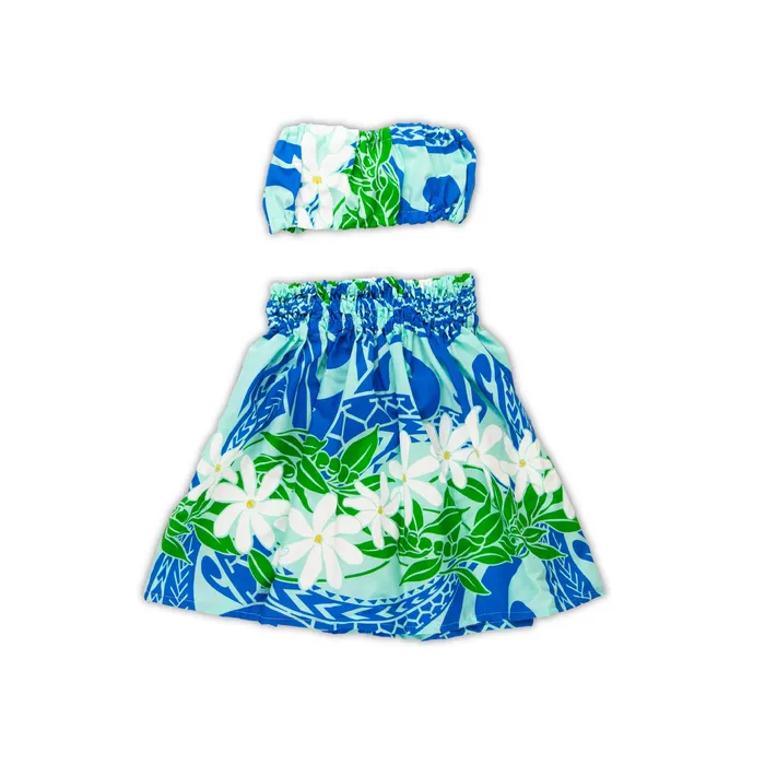 MALULANIO Malulani Keiki Childs Pau Hula Cotton Skirt Top Earrings