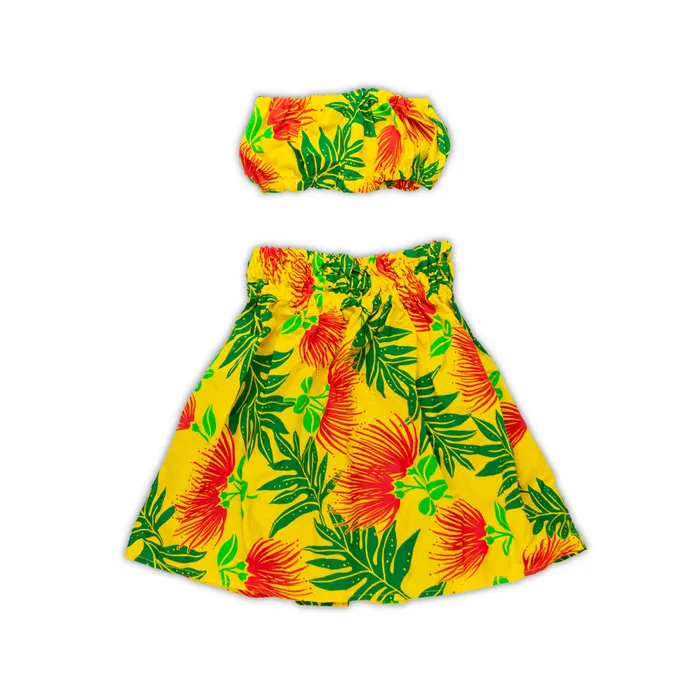 MALULANIO Malulani Keiki Childs Pau Hula Cotton Skirt Top Earrings
