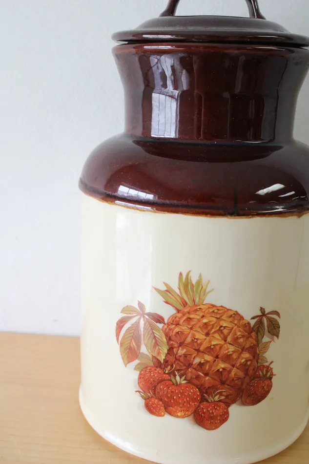 McCoy 254 USA Ceramic Fruit Print Cannister 125 McCoy Earrings