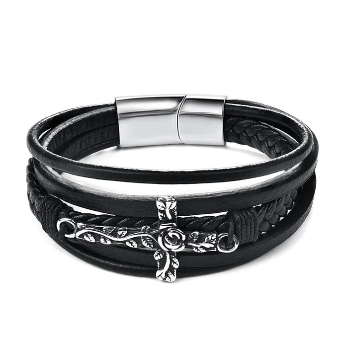 Mens Cross Braceletbr Black Cross Flower Lords Guidance Bracelets