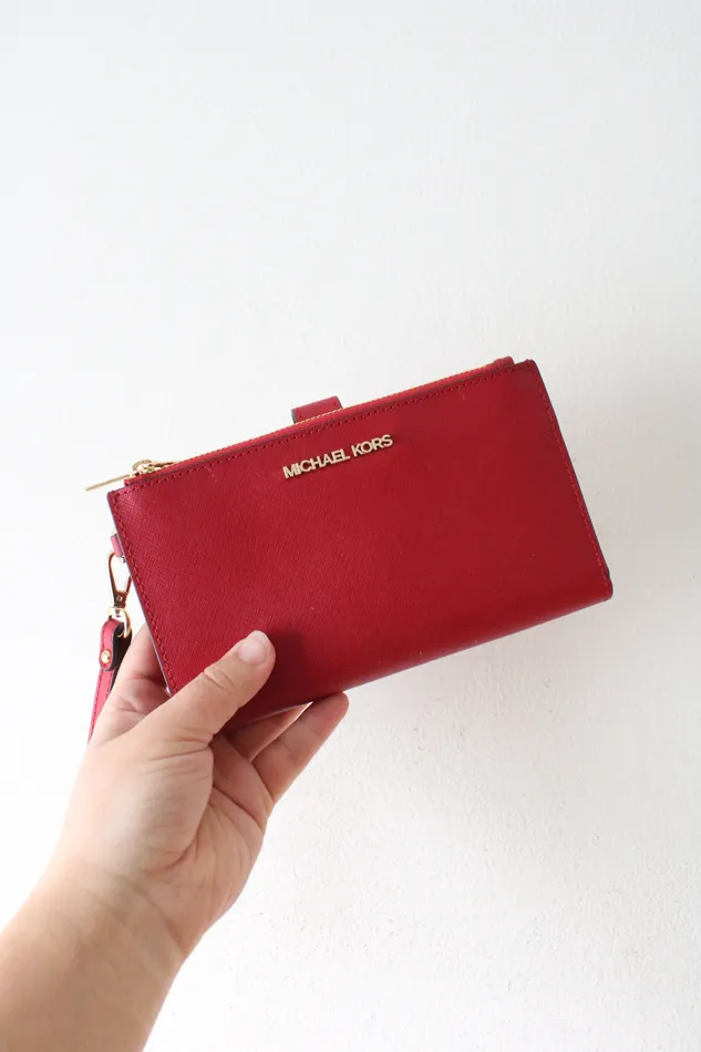 Michael Kors Earrings Michael Kors Dark Red Leather Double Zip Wristlet