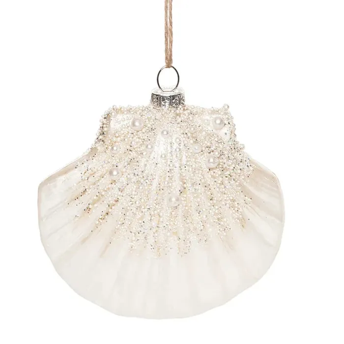Necklaces CFENTERPRISES Pearl Shimmer Fan Shell Glass Christmas Ornament