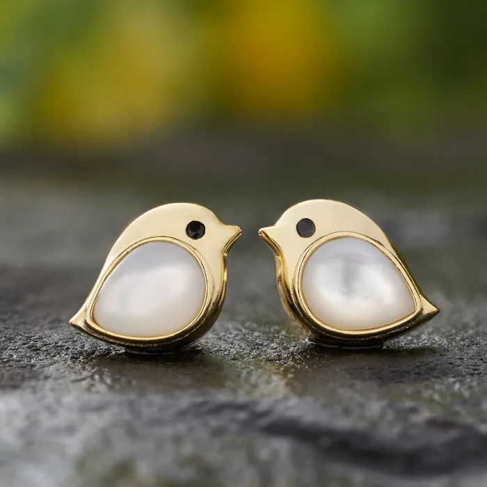 Necklaces Chadds Ford Jewelry Gold Sterling Silver Mother of Pearl Gemstone Birdie Studs