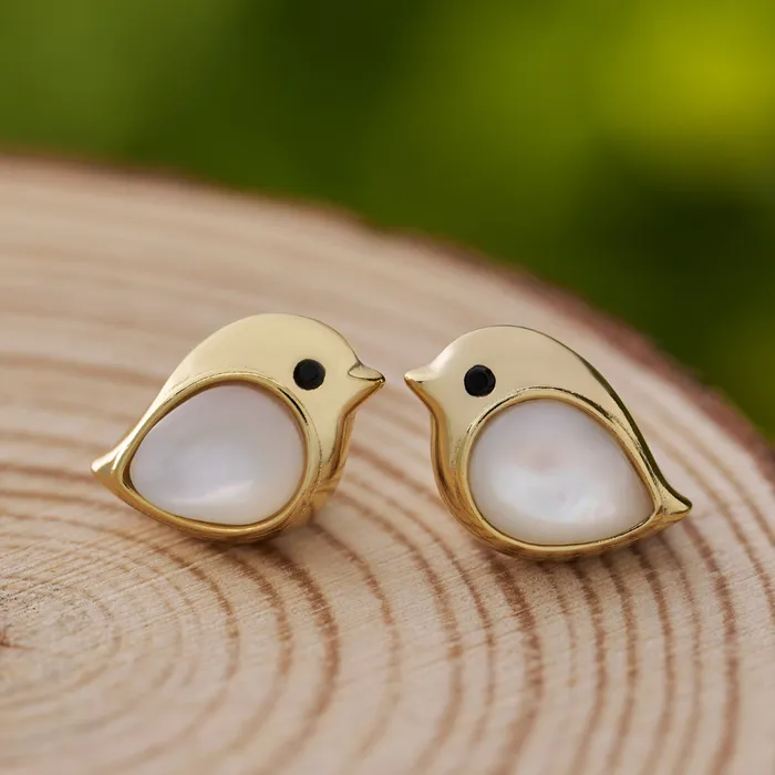 Necklaces Chadds Ford Jewelry Gold Sterling Silver Mother of Pearl Gemstone Birdie Studs