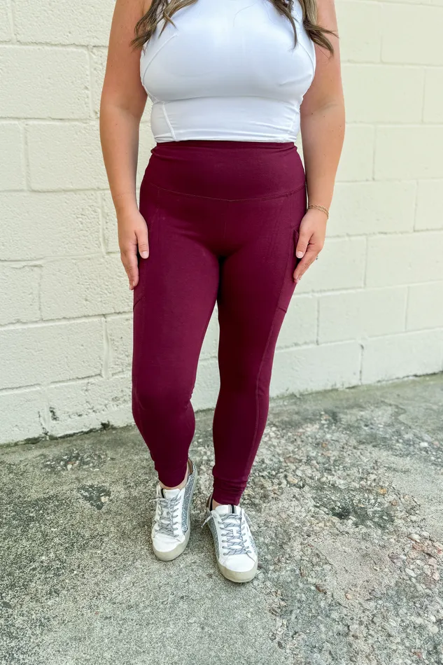 Necklaces DEAL Lounge All Day Leggings Burgundy Zenana