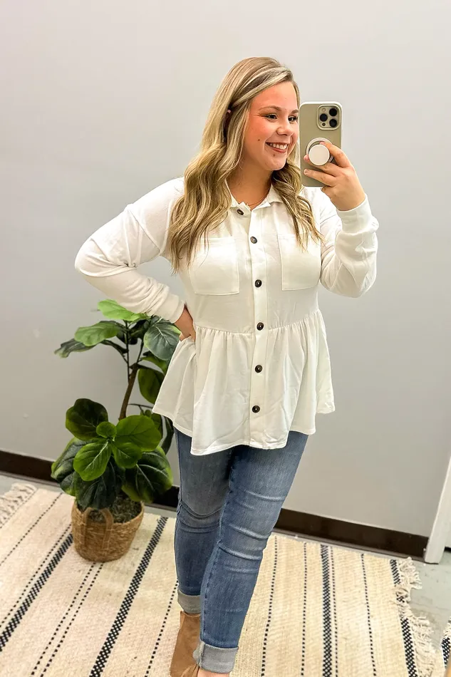 Necklaces Heimish Make My Day Peplum Button Down Top Ivory