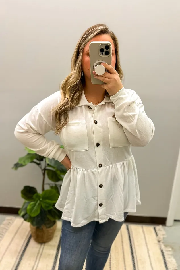 Necklaces Heimish Make My Day Peplum Button Down Top Ivory