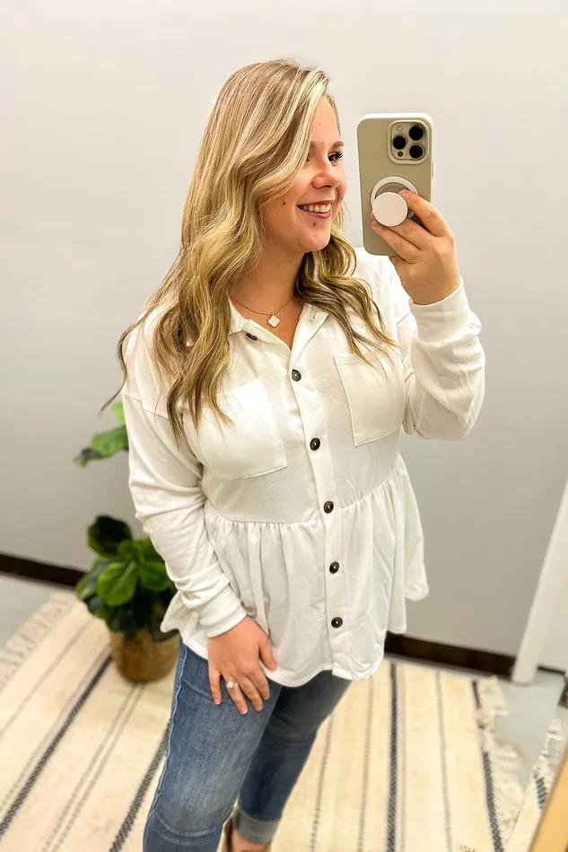 Necklaces Heimish Make My Day Peplum Button Down Top Ivory