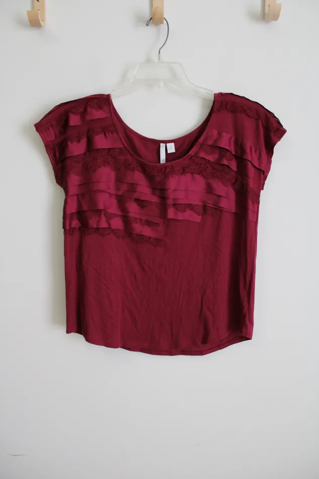 Necklaces Lauren Conrad Lauren Conrad Maroon Lace Layered Top M