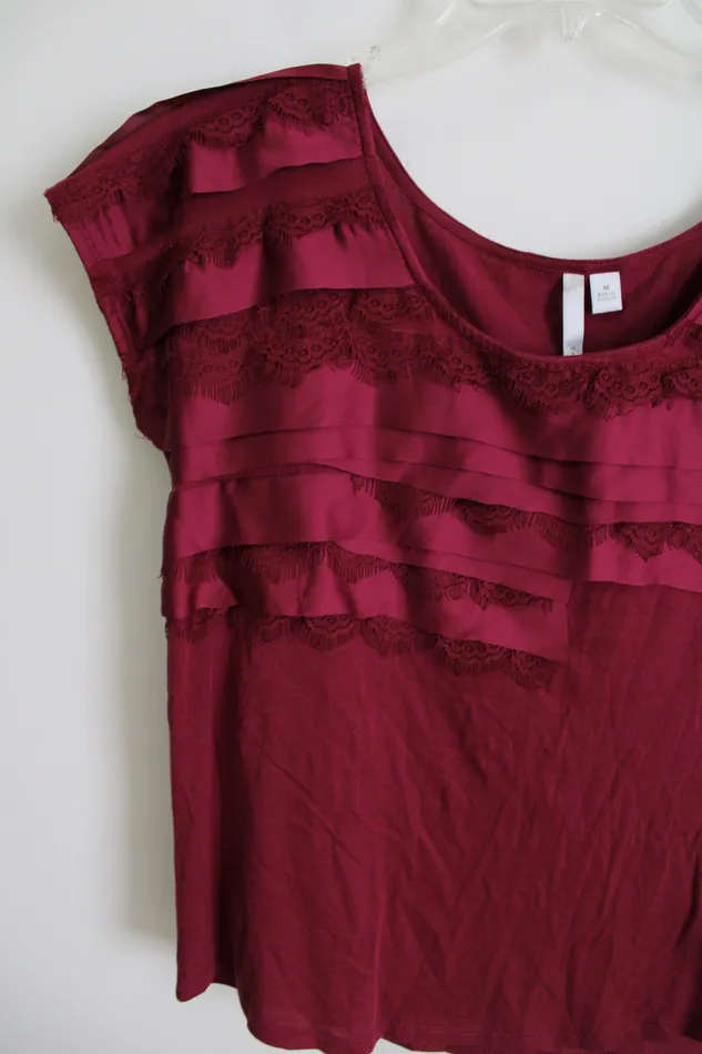 Necklaces Lauren Conrad Lauren Conrad Maroon Lace Layered Top M